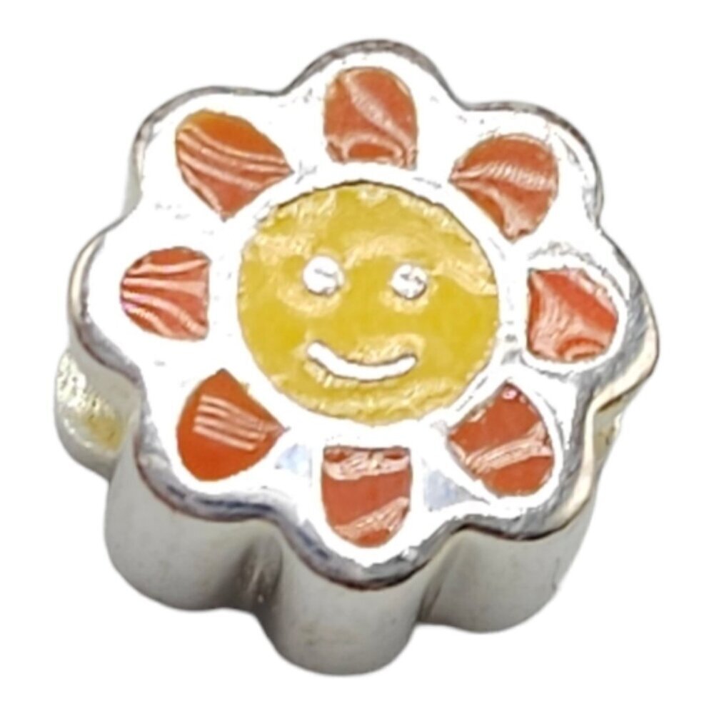 Solvar Sterling Silver Orange Yellow Enamel Sun Slide Charm Kids New Old Stock